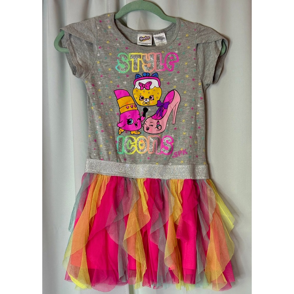 Shopkins Style Icons Girls Gray Pink Tutu Dress Size M 7/8 Lippy Lips Prommy SPK